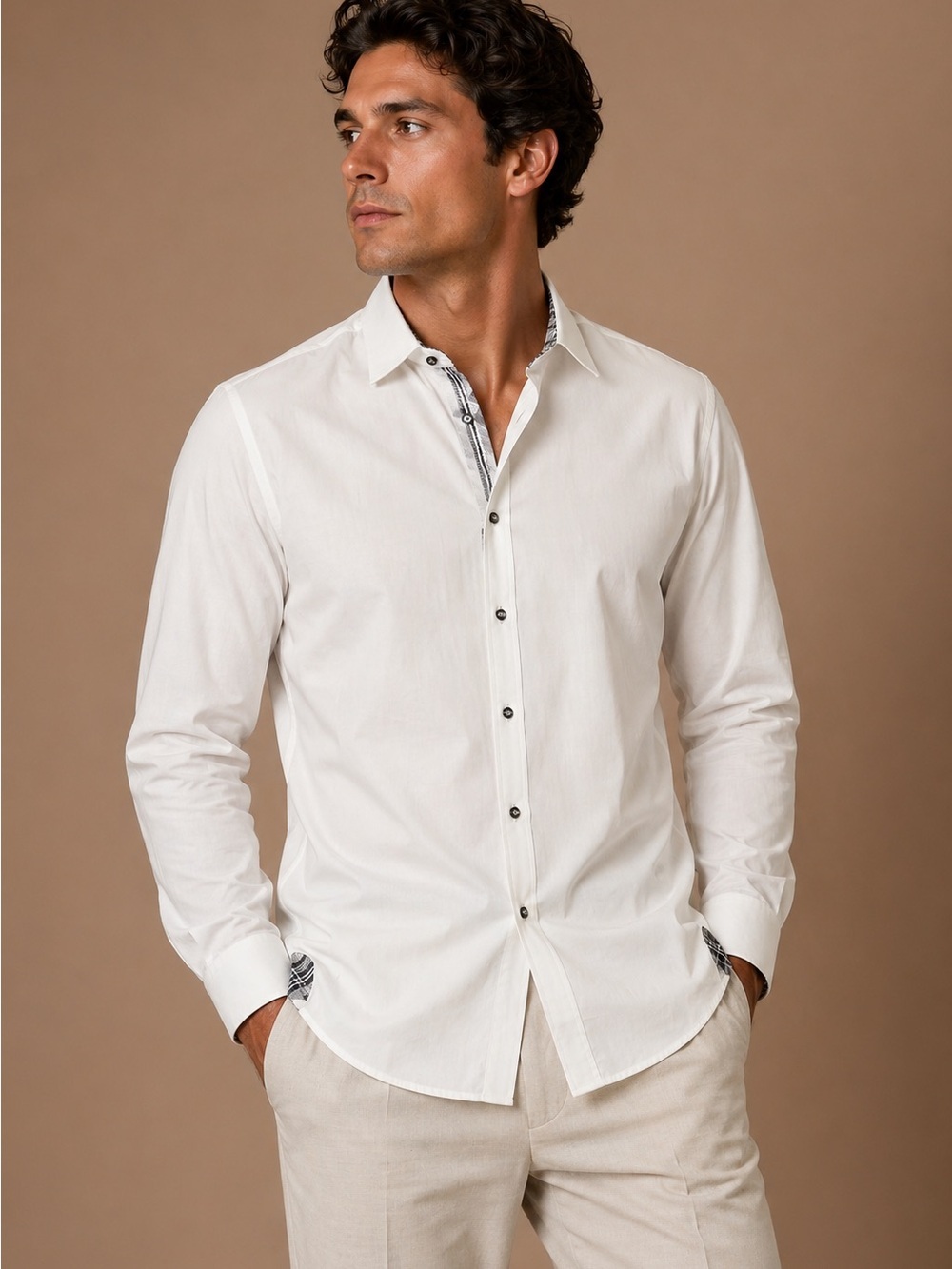 EN V Y White Textured Button Down Shirt Men Medium Modern Dress Shirt Work
